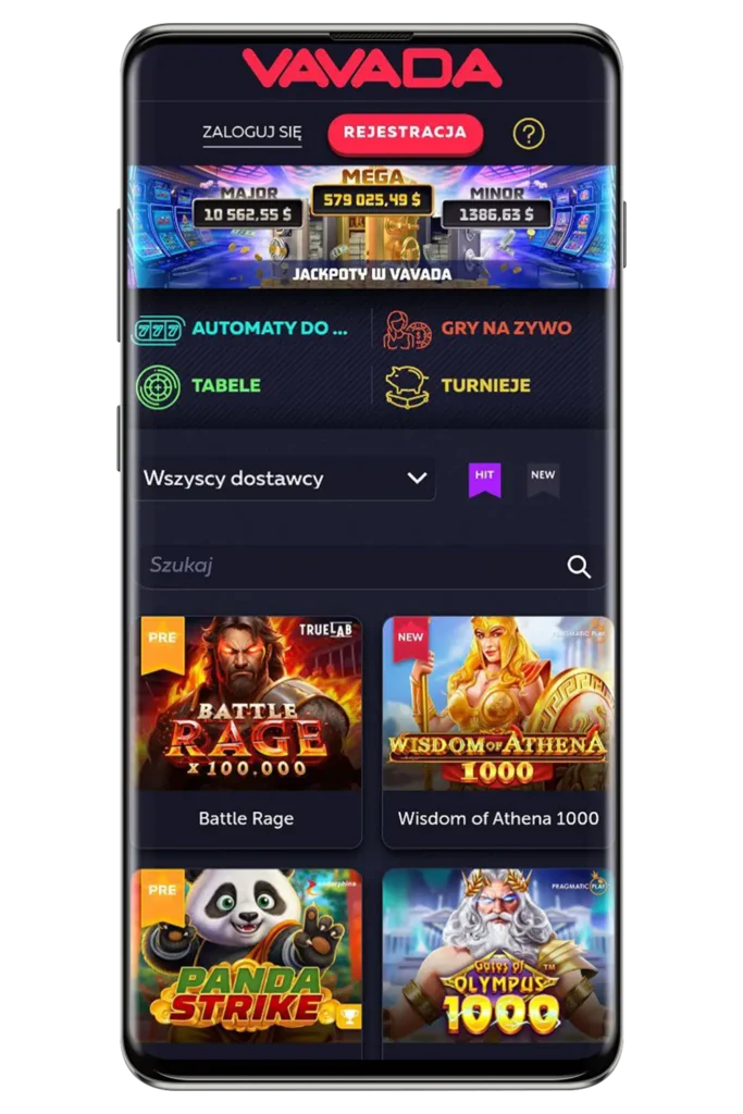 Zrzuty ekranu z oficjalnej strony internetowej kasyna Vavada