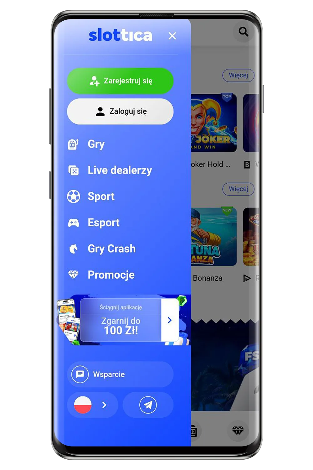 Zrzuty ekranu z oficjalnej strony internetowej Slottica