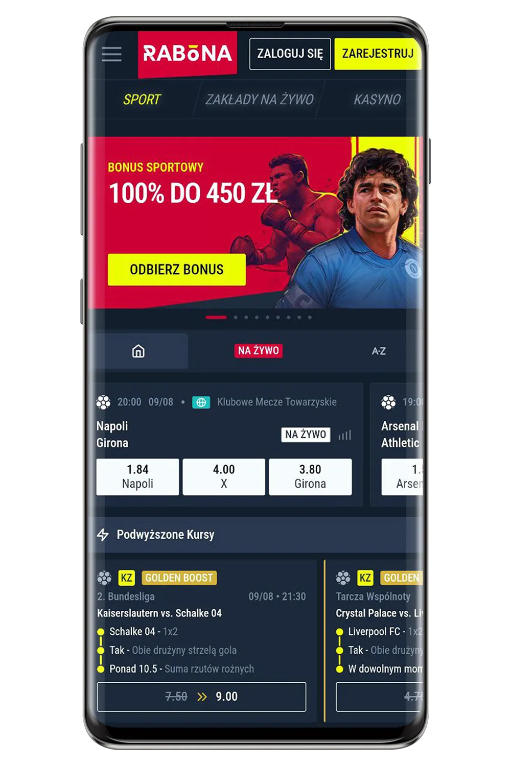 Zrzuty ekranu z oficjalnej strony internetowej Rabona