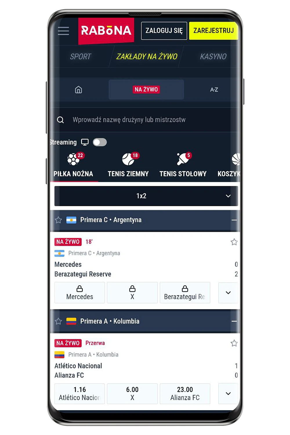 Zrzuty ekranu z oficjalnej strony internetowej Rabona
