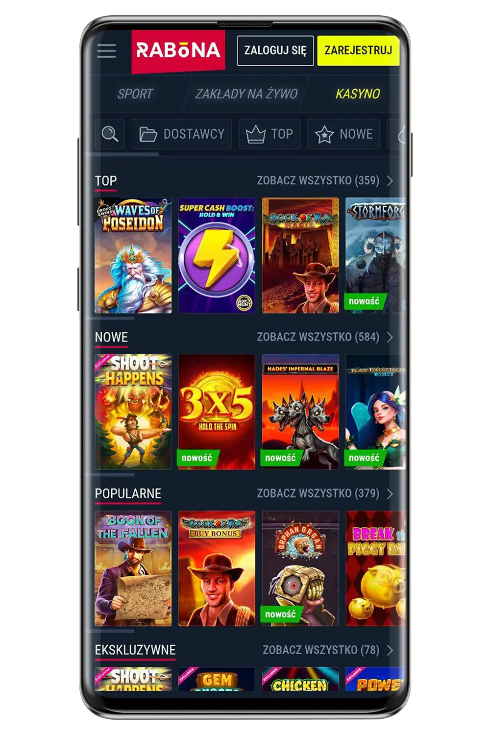 Zrzuty ekranu z oficjalnej strony internetowej Rabona