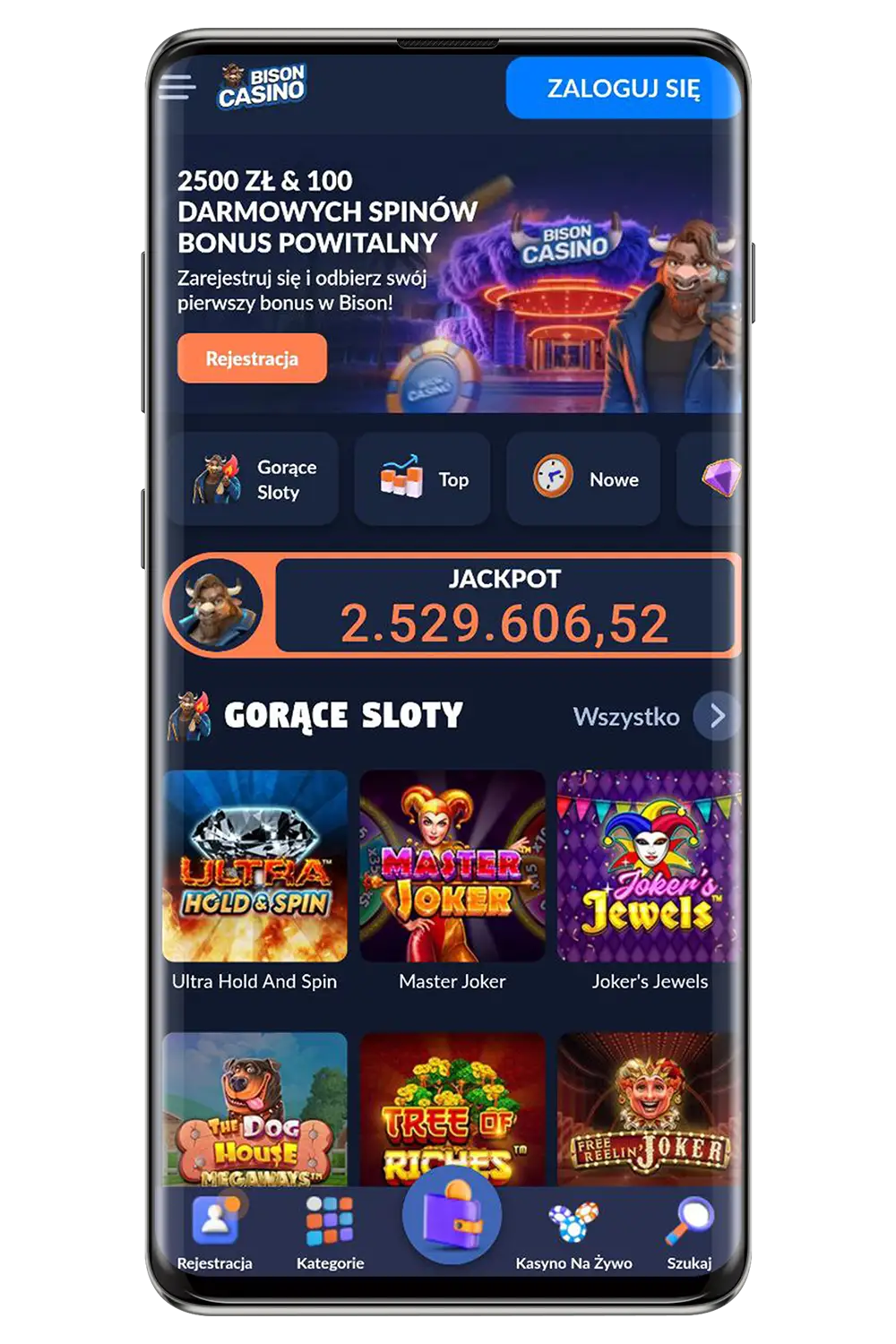 Kasyno Bison na urządzeniu mobilnym