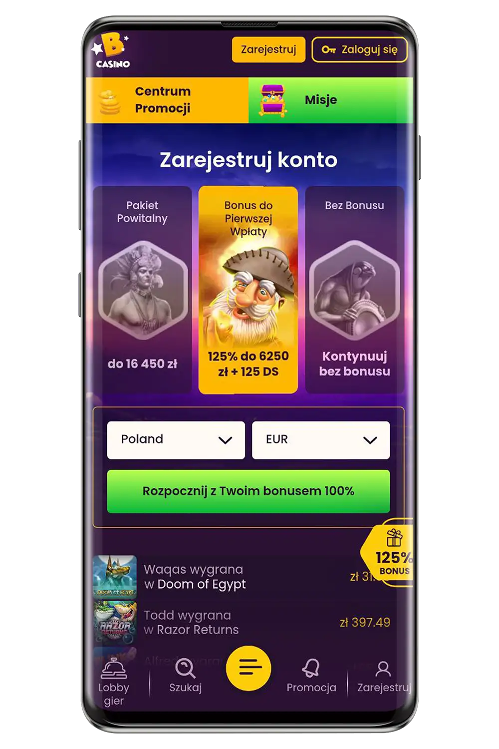 Kasyno Bizzo na urządzeniu mobilnym