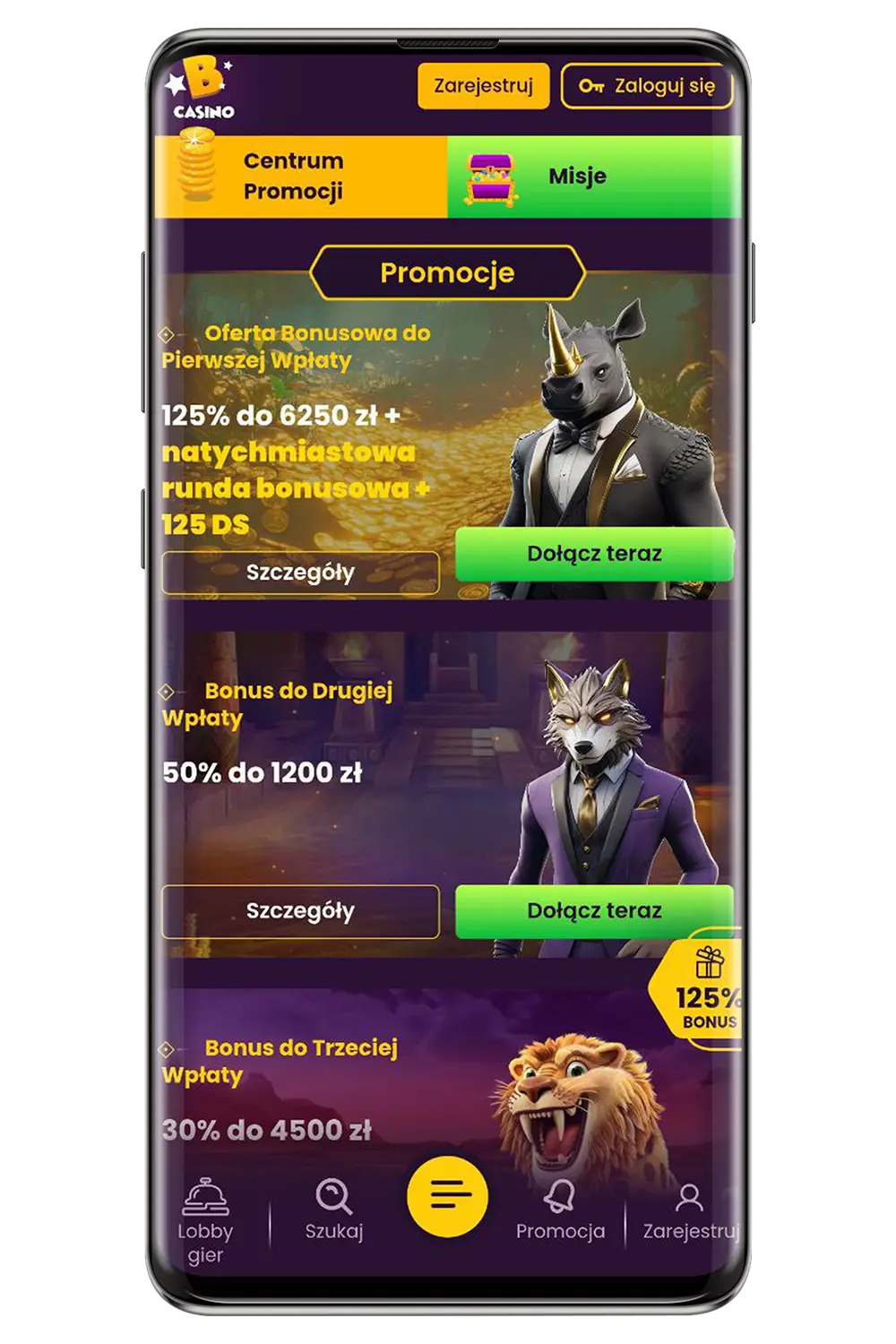 Kasyno Bizzo na urządzeniu mobilnym