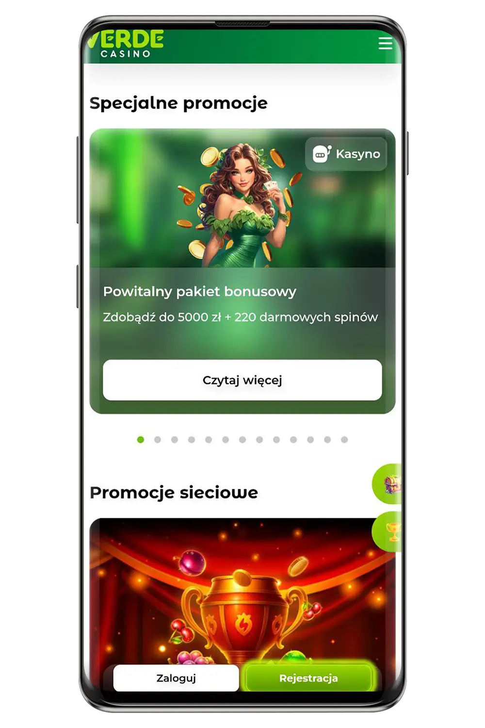 Zrzuty ekranu oficjalnej strony internetowej Verde kasyno