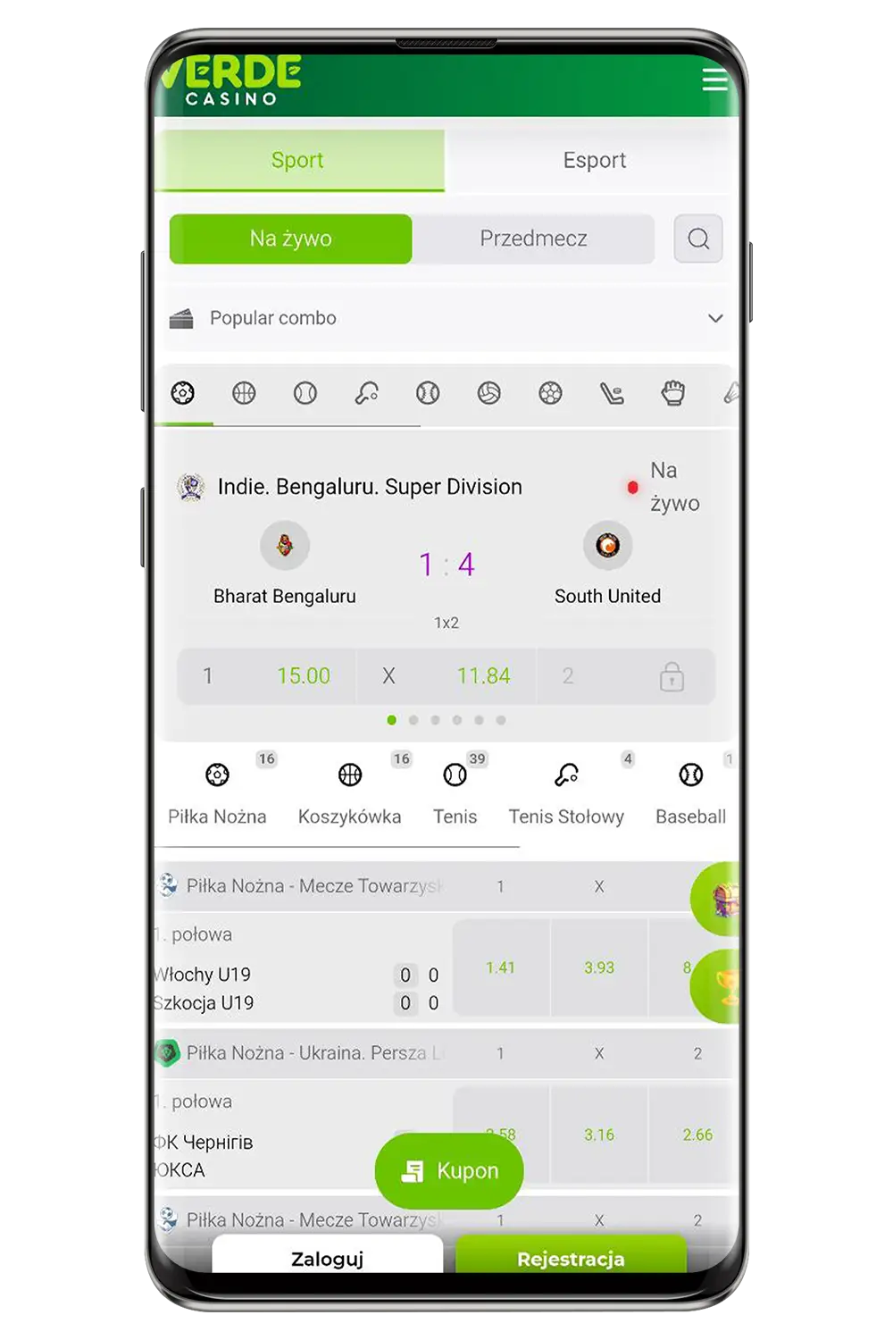 Zrzuty ekranu oficjalnej strony internetowej Verde kasyno