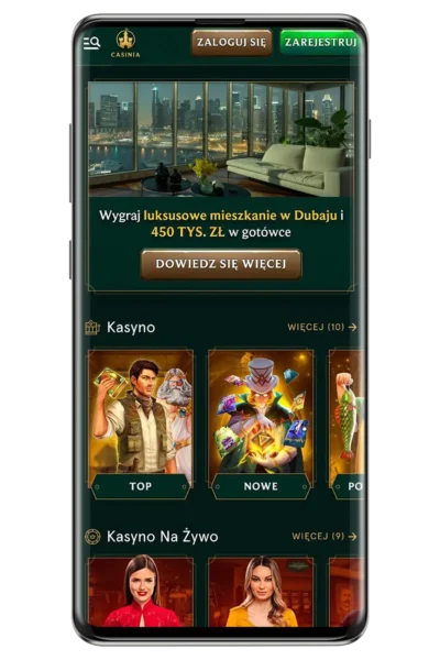 Kasyno Casinia na urządzeniu mobilnym